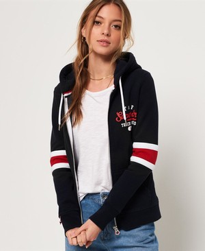 Superdry Track & Field Stripe Cipzár Női Kapucnis Pulóver Sötétkék | OSAUQ7643